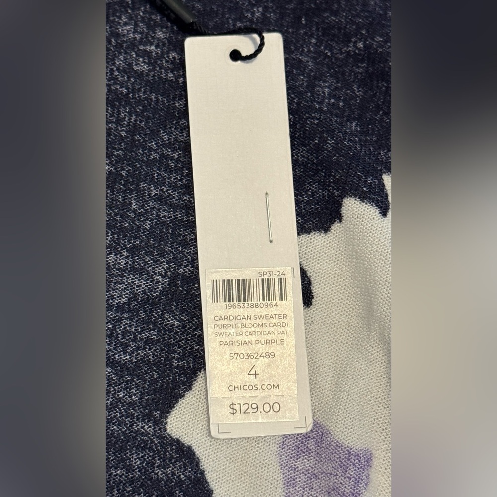 NEW Chico’s Purple Blooms Cardigan Sweater in Parisian Purple Size 4 / XXL / 20 - Picture 7 of 9